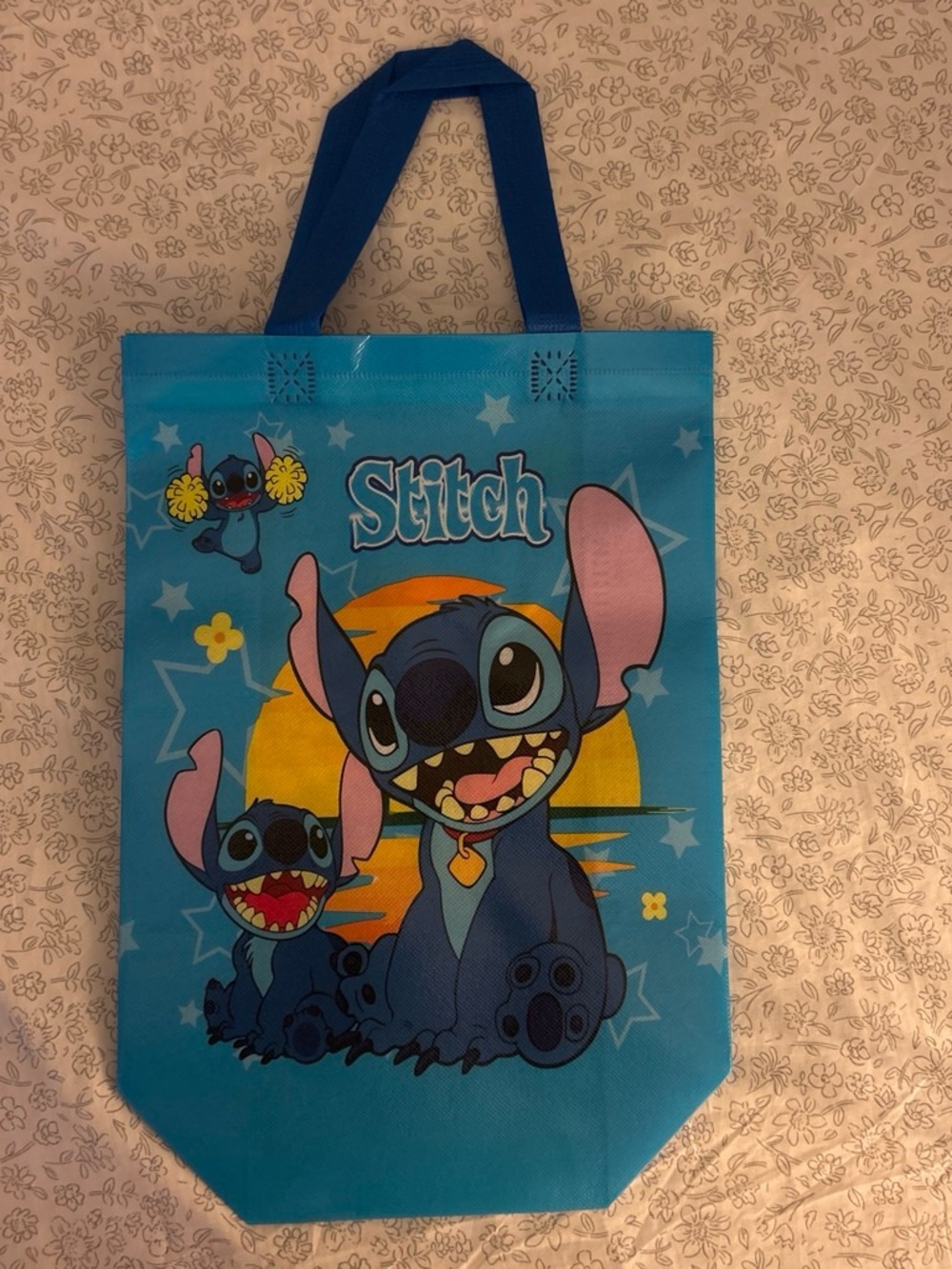 Disney Stitch Blue Kids Tote Bag with Sunset Graphic